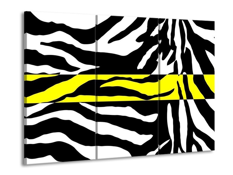 Glas schilderij Zebra | Geel, Zwart, Wit | 90x60cm 3Luik