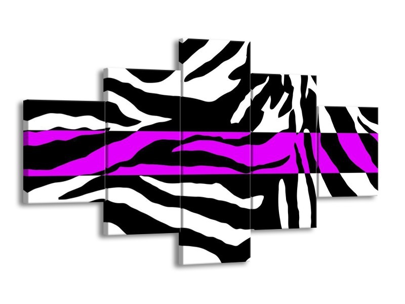 Canvas schilderij Zebra | Zwart, Wit, Paars | 125x70cm 5Luik