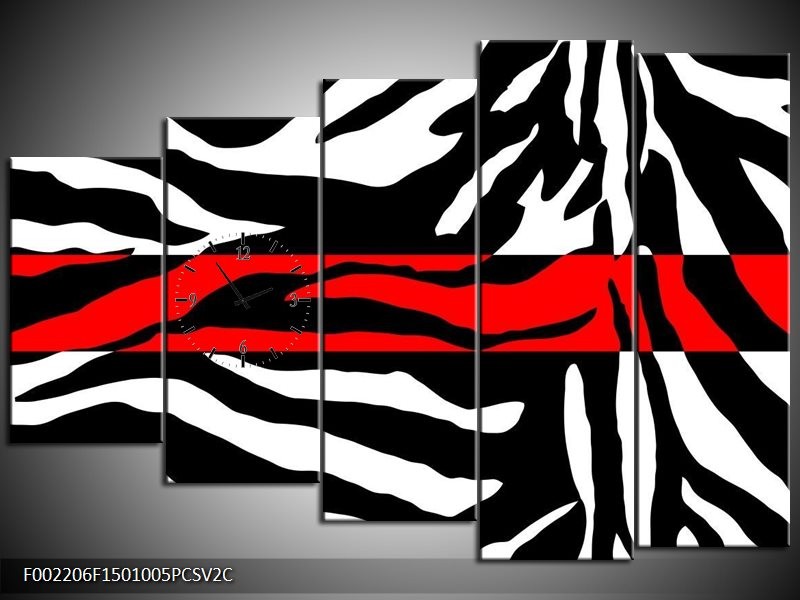 Klok schilderij Zebra | Zwart, Wit, Rood | 150x100cm 5Luik