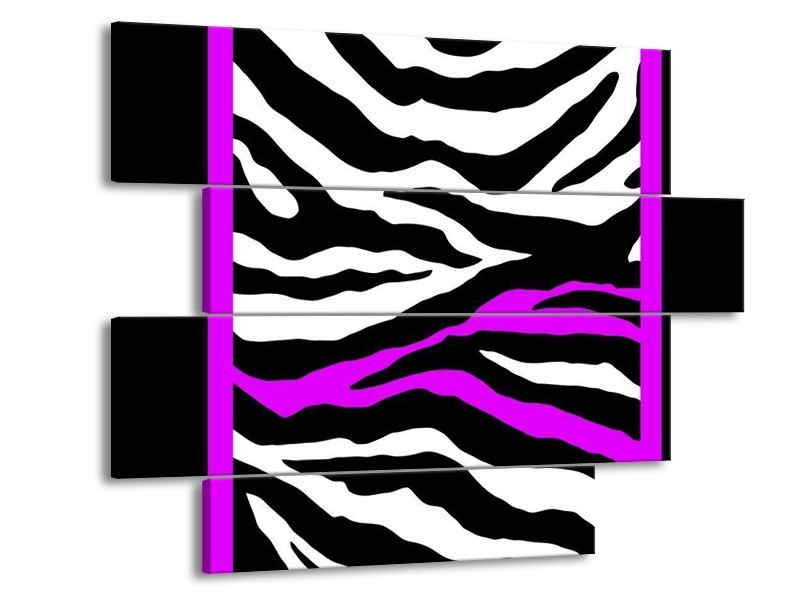 Glas schilderij Zebra | Zwart, Wit, Paars | 115x85cm 4Luik