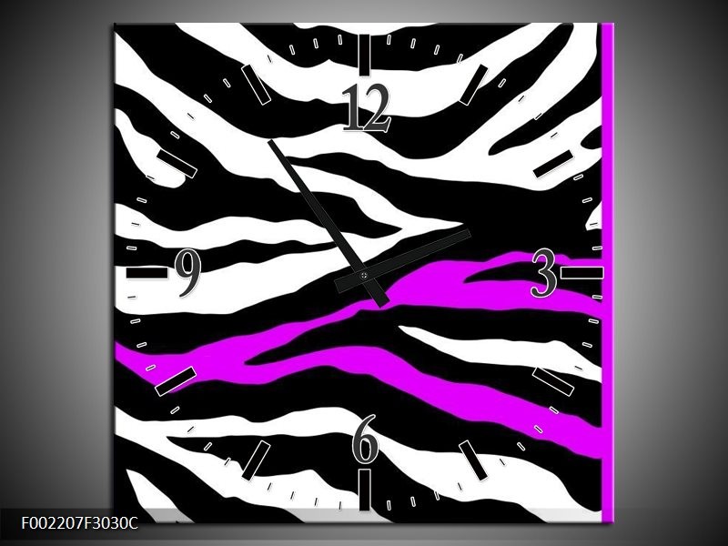 Klok schilderij Zebra | Zwart, Wit, Paars | 30x30cm 1Luik