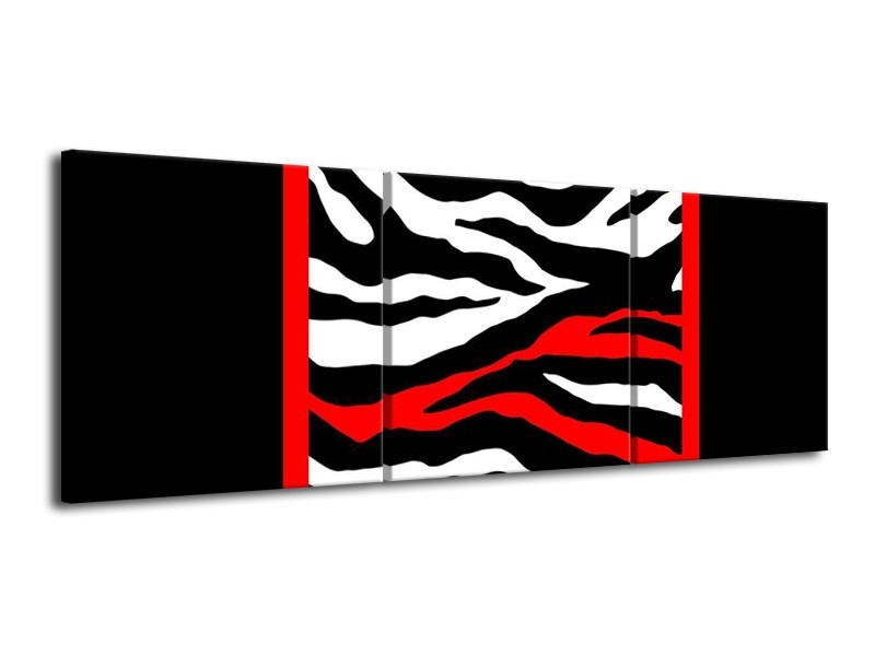 Glas schilderij Zebra | Zwart, Wit, Rood | 120x40cm 3Luik