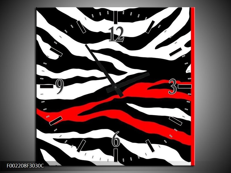 Klok schilderij Zebra | Zwart, Wit, Rood | 30x30cm 1Luik