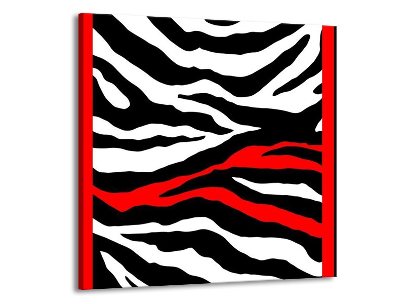 Canvas schilderij Zebra | Zwart, Wit, Rood | 50x50cm 1Luik