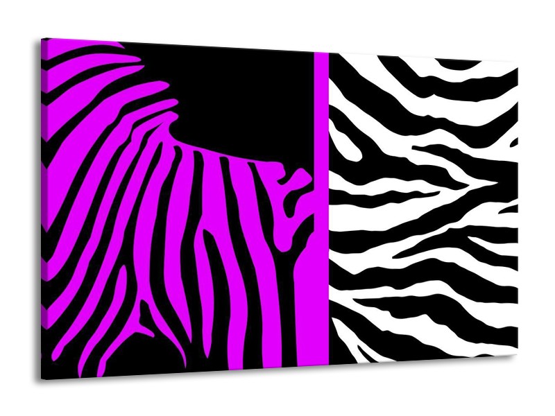 Canvas schilderij Zebra | Paars, Zwart, Wit | 140x90cm 1Luik