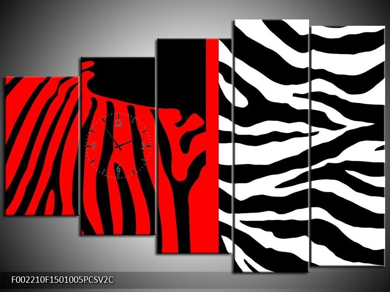 Klok schilderij Zebra | Rood, Zwart, Wit | 150x100cm 5Luik