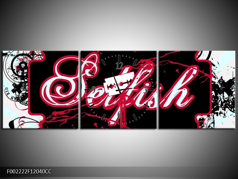 Klok schilderij Popart | Zwart, Wit, Rood | 120x40cm 3Luik