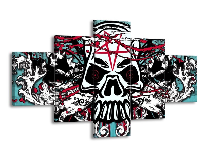 Canvas schilderij Popart | Groen, Rood, Zwart | 125x70cm 5Luik