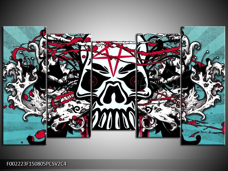 Klok schilderij Popart | Groen, Rood, Zwart | 150x80cm 5Luik