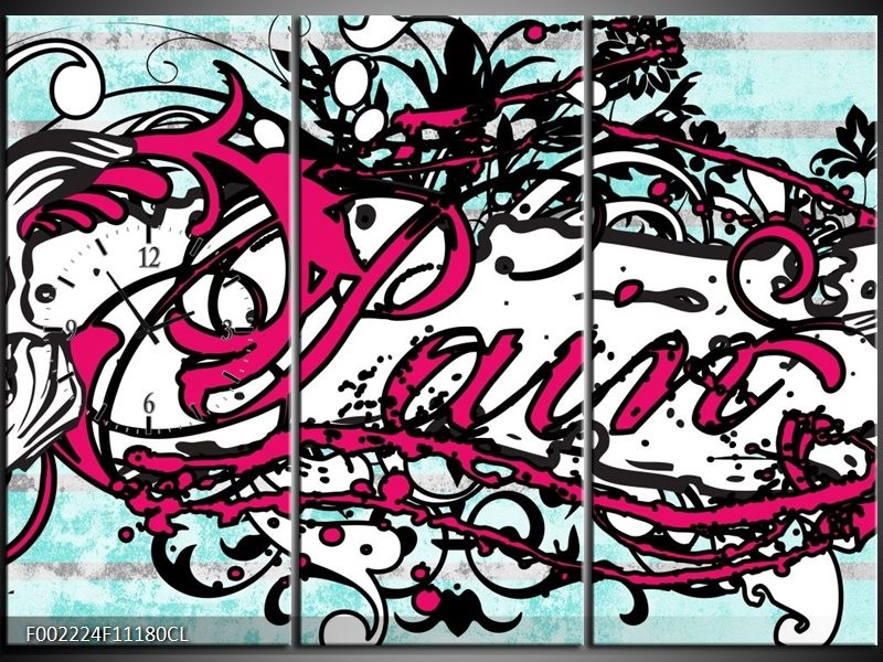 Klok schilderij Popart | Zwart, Wit, Roze | 111x80cm 3Luik