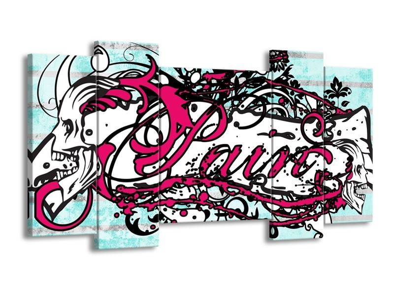 Canvas schilderij Popart | Zwart, Wit, Roze | 120x65 5Luik