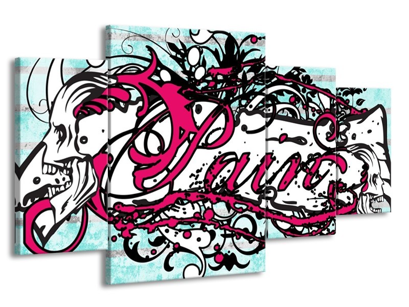 Glas schilderij Popart | Zwart, Wit, Roze | 160x90cm 4Luik