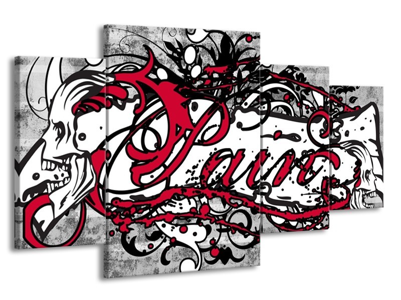 Glas schilderij Popart | Zwart, Wit, Rood | 160x90cm 4Luik