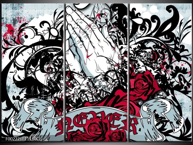 Klok schilderij Popart | Zwart, Wit, Rood | 111x80cm 3Luik