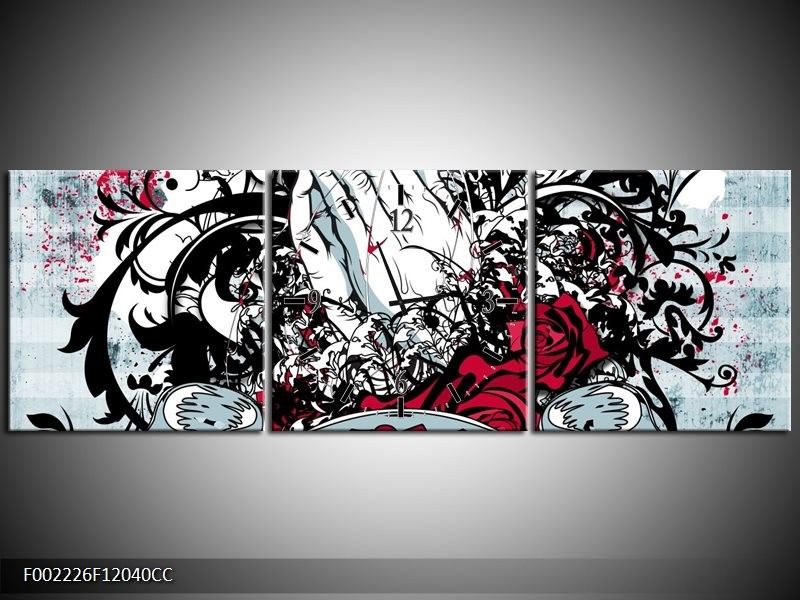 Klok schilderij Popart | Zwart, Wit, Rood | 120x40cm 3Luik