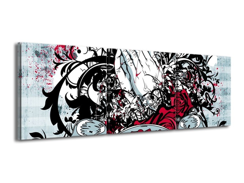 Canvas schilderij Popart | Zwart, Wit, Rood | 150x50cm 3Luik