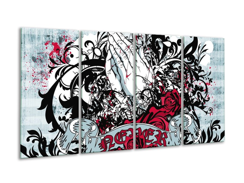 Glas schilderij Popart | Zwart, Wit, Rood | 160x80cm 4Luik