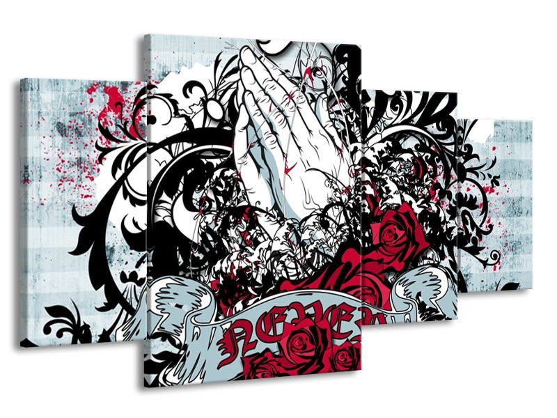 Glas schilderij Popart | Zwart, Wit, Rood | 160x90cm 4Luik