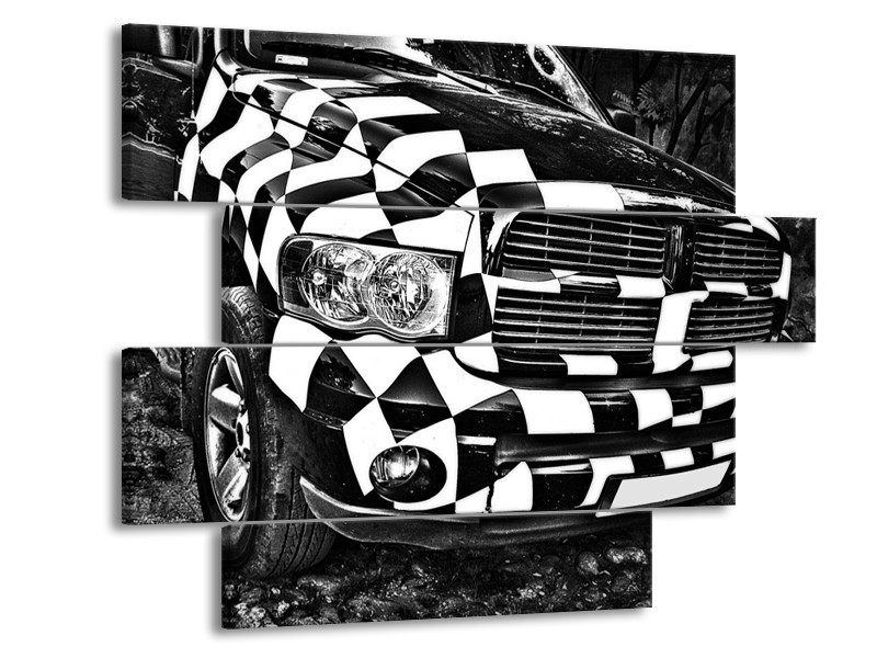 Glas schilderij Auto | Zwart, Wit, Grijs | 115x85cm 4Luik