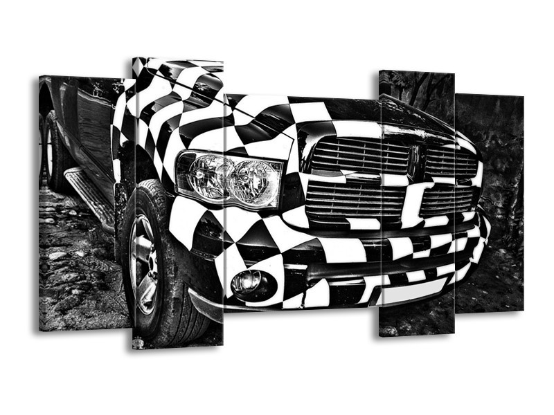 Glas schilderij Auto | Zwart, Wit, Grijs | 120x65cm 5Luik