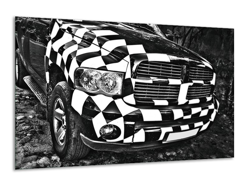 Glas schilderij Auto | Zwart, Wit, Grijs | 120x70cm 1Luik