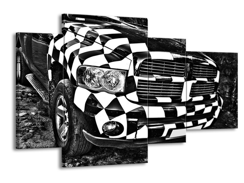 Glas schilderij Auto | Zwart, Wit, Grijs | 120x75cm 4Luik