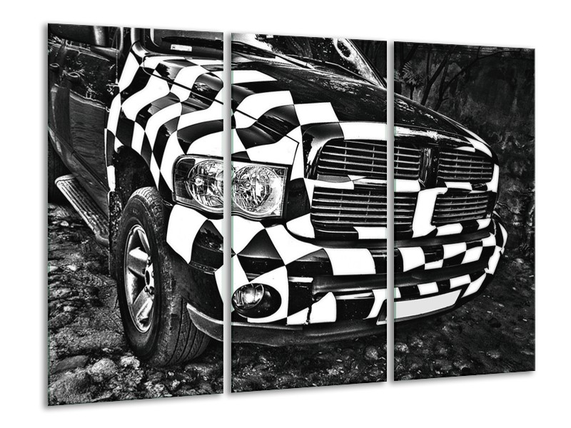 Glas schilderij Auto | Zwart, Wit, Grijs | 120x80cm 3Luik