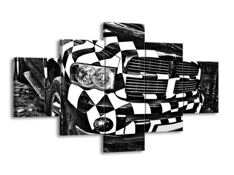 Glas schilderij Auto | Zwart, Wit, Grijs | 125x70cm 5Luik