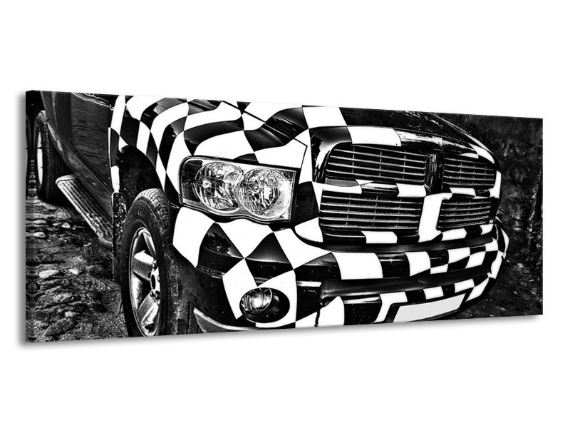 Glas schilderij Auto | Zwart, Wit, Grijs | 145x58cm 1Luik