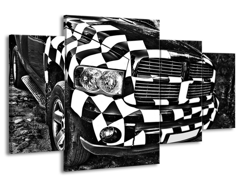 Glas schilderij Auto | Zwart, Wit, Grijs | 160x90cm 4Luik