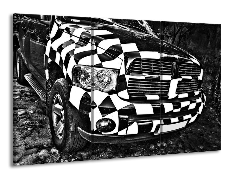 Canvas schilderij Auto | Zwart, Wit, Grijs | 165x100cm 3Luik