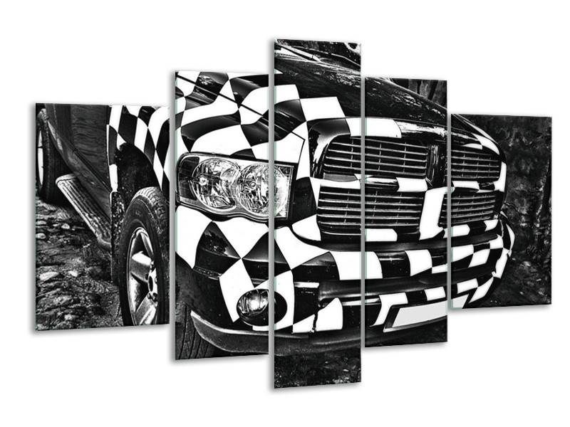 Glas schilderij Auto | Zwart, Wit, Grijs | 170x100cm 5Luik