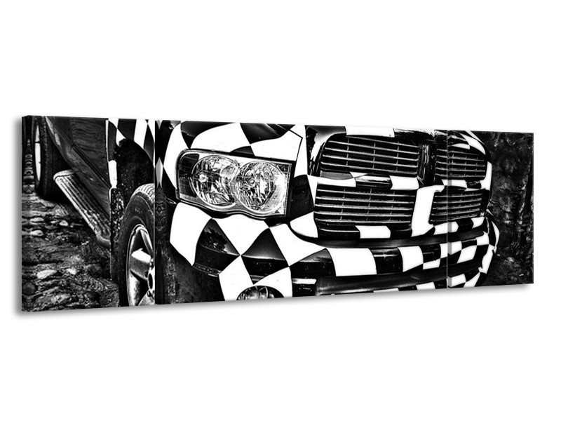 Glas schilderij Auto | Zwart, Wit, Grijs | 170x50cm 3Luik
