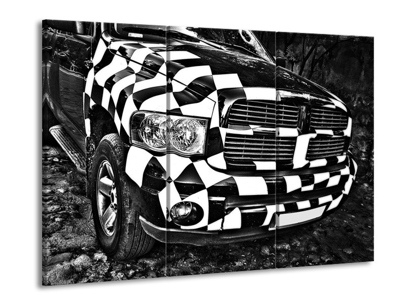 Canvas schilderij Auto | Zwart, Wit, Grijs | 90x60cm 3Luik