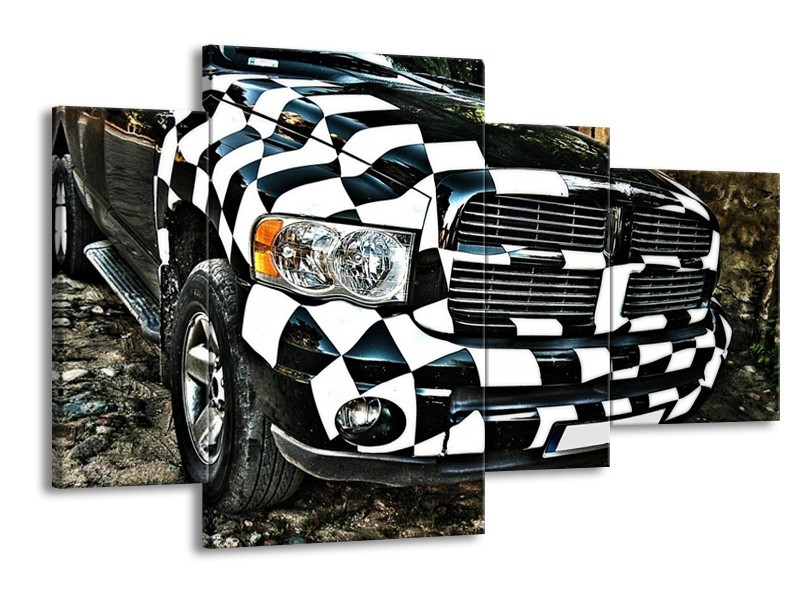 Glas schilderij Auto | Zwart, Wit, Blauw | 120x75cm 4Luik