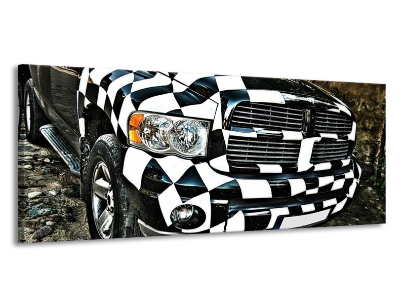 Glas schilderij Auto | Zwart, Wit, Blauw | 145x58cm 1Luik