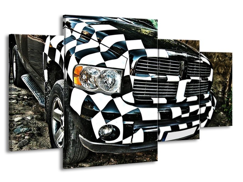 Glas schilderij Auto | Zwart, Wit, Blauw | 160x90cm 4Luik