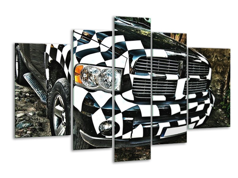 Glas schilderij Auto | Zwart, Wit, Blauw | 170x100cm 5Luik