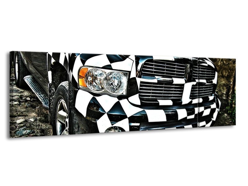 Glas schilderij Auto | Zwart, Wit, Blauw | 170x50cm 3Luik