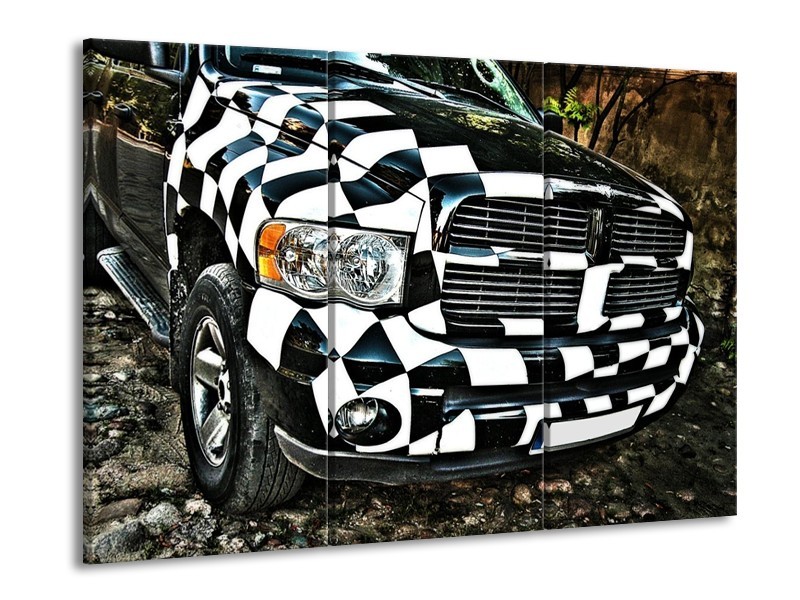 Glas schilderij Auto | Zwart, Wit, Blauw | 90x60cm 3Luik