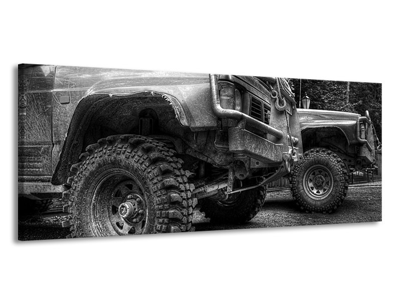 Glas schilderij Auto | Zwart, Wit, Grijs | 145x58cm 1Luik