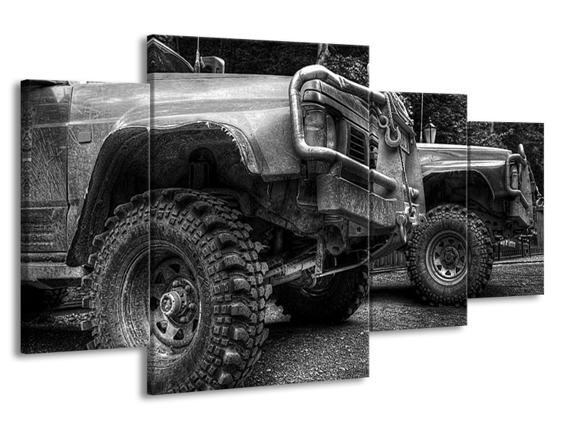 Glas schilderij Auto | Zwart, Wit, Grijs | 160x90cm 4Luik