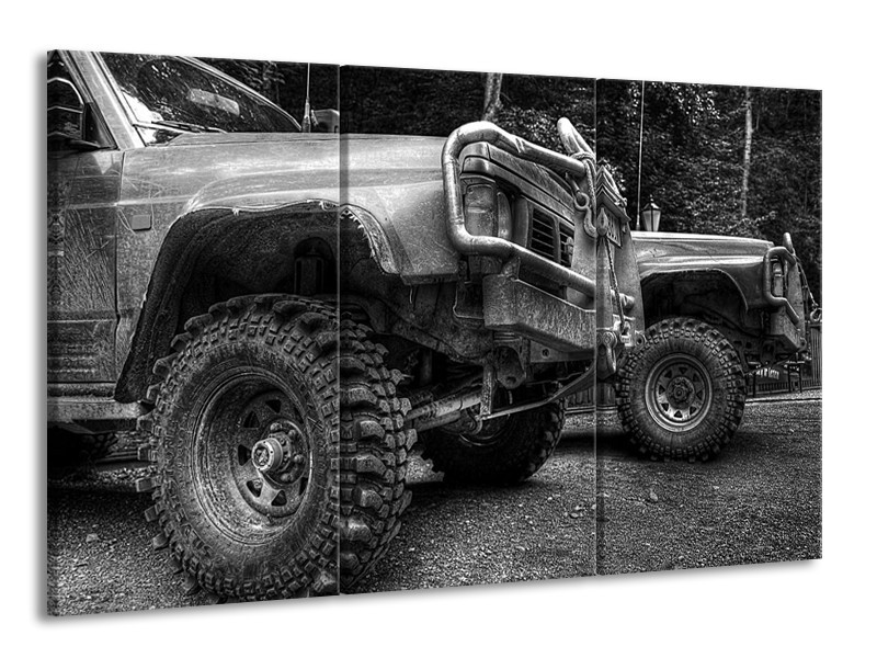 Canvas schilderij Auto | Zwart, Wit, Grijs | 165x100cm 3Luik