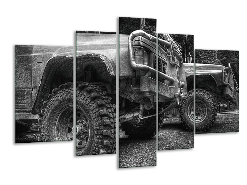 Glas schilderij Auto | Zwart, Wit, Grijs | 170x100cm 5Luik