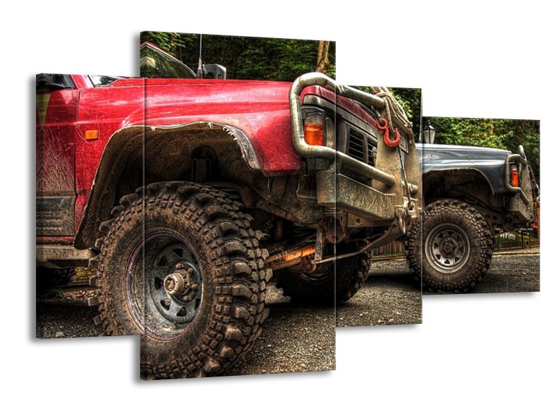 Glas schilderij Auto | Zwart, Wit, Rood | 120x75cm 4Luik