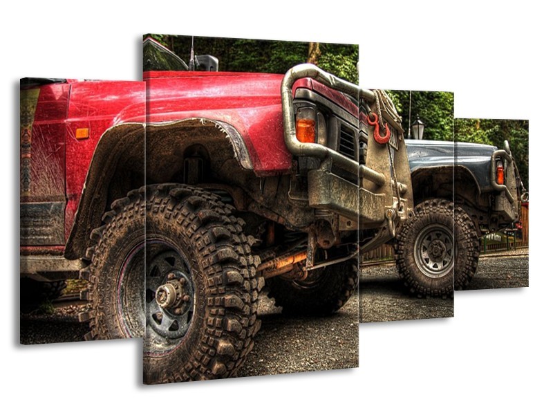 Glas schilderij Auto | Zwart, Wit, Rood | 160x90cm 4Luik