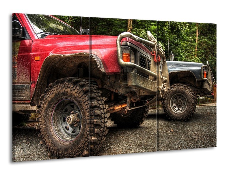 Canvas schilderij Auto | Zwart, Wit, Rood | 165x100cm 3Luik