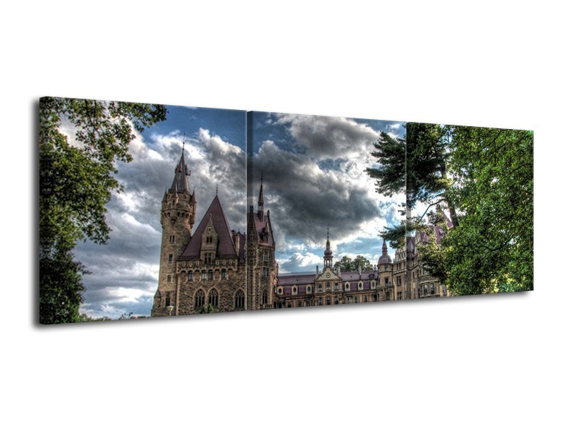 Glas schilderij Kasteel | Grijs, Zwart, Groen | 120x40cm 3Luik