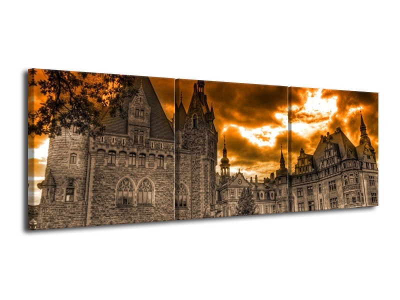Canvas schilderij Kasteel | Grijs, Zwart, Bruin | 120x40cm 3Luik