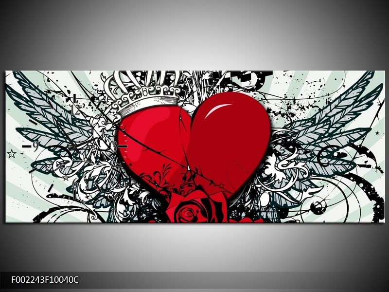Klok schilderij Hart | Zwart, Rood, Wit | 100x40cm 1Luik